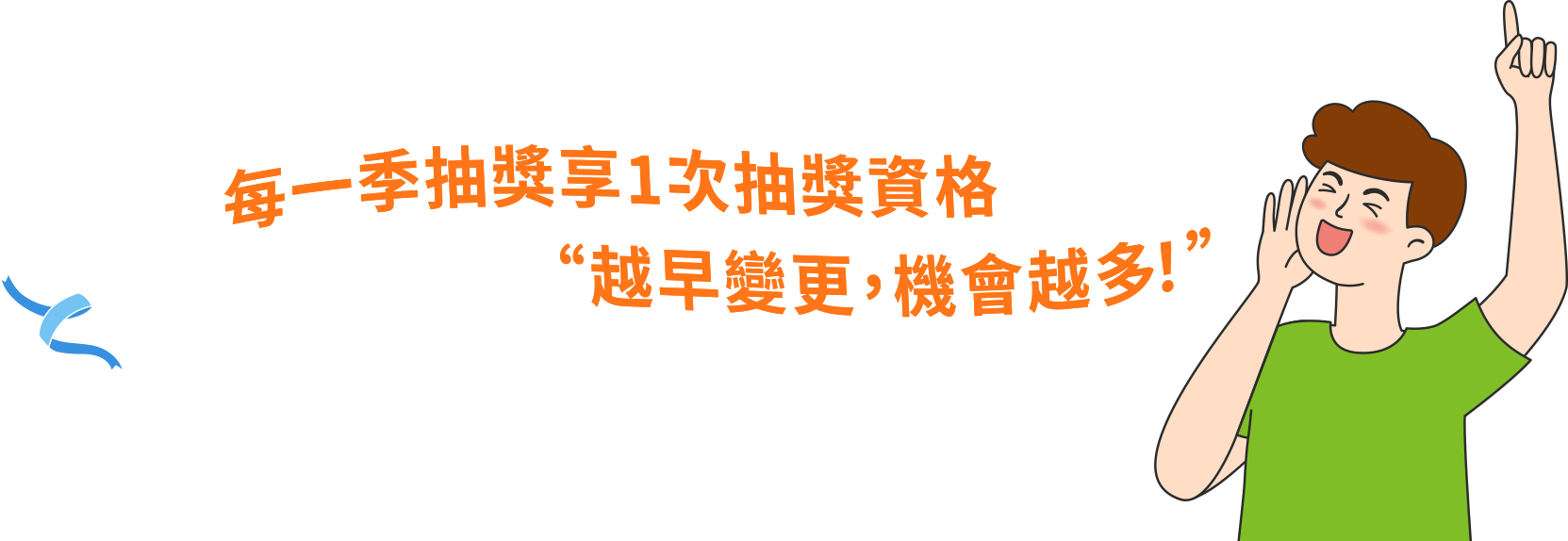 每一季抽獎享1次抽獎資格，越早變更，機會越多！